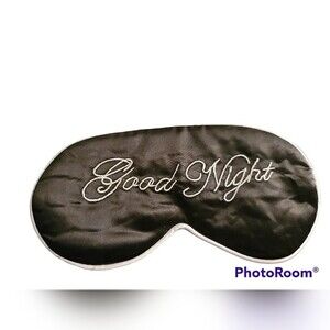 Unisex Good Night Sleep Mask Adjustable Strap Black with White trim